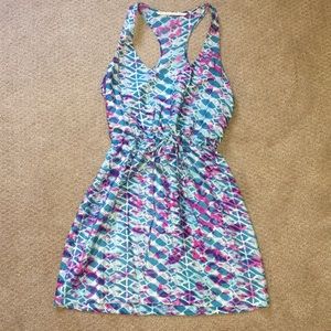 Silk racer back dress with blouson top